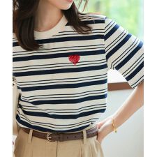 ハート刺繍ボーダーTシャツ [C7579]