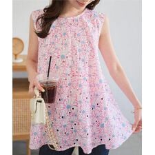 バックリボンAライン フラワー柄ブラウス [C7563]