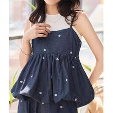 神戸レタス(KOBE LETTUCE)の刺繍デニムバルーンキャミトップス [C7583]