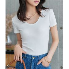 深Uネック半袖シンプルTシャツ [C7609]