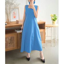 シュシュ付き スクエアネックロングワンピース [E3525]