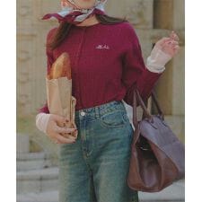 神戸レタス(KOBE LETTUCE)のシアースリーブロゴ刺繍ケーブルニットカーディガン [N1205]