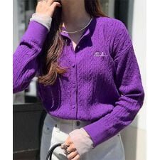 神戸レタス(KOBE LETTUCE)のシアースリーブロゴ刺繍ケーブルニットカーディガン [N1205]