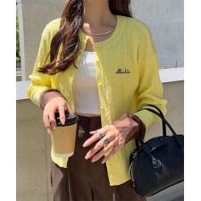 神戸レタス(KOBE LETTUCE)のシアースリーブロゴ刺繍ケーブルニットカーディガン [N1205]