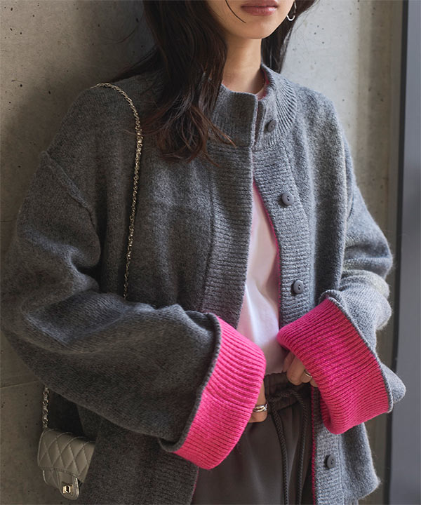 パイピングシャギーニットジャケットカーディガン [C7379] | 神戸