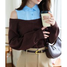 神戸レタス(KOBE LETTUCE)のシャツレイヤード風ニットトップス [C7679]