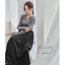 神戸レタス(KOBE LETTUCE)の[ 田中亜希子さんコラボ ] (Vネックorハイネック） 異素材ドッキングワンピース [E3497]