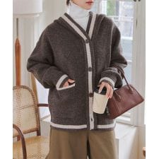 フード付きニットカーディガン [N1206]