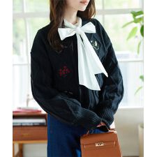 神戸レタス(KOBE LETTUCE)の刺繍ケーブルニットカーディガン [N1236]