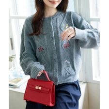 神戸レタス(KOBE LETTUCE)の刺繍ケーブルニットカーディガン [N1236]