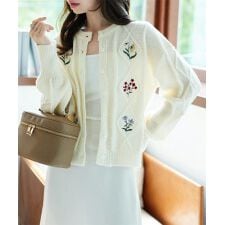 神戸レタス(KOBE LETTUCE)の刺繍ケーブルニットカーディガン [N1236]