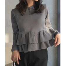 神戸レタス(KOBE LETTUCE)の裾フリルニットポロロングスリーブ [C7688]