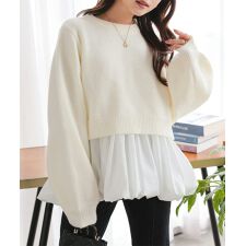 [ Petitle / プチレ ] 2点セット ニットトップス × バルーンブラウス [N1239]