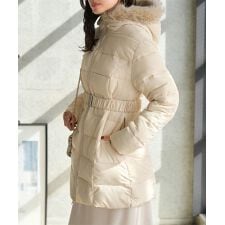 ベルト付きファーフード中綿コート [K1413]