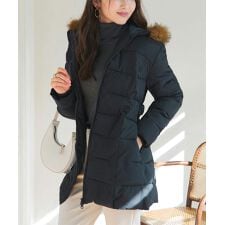 ベルト付きファーフード中綿コート [K1413]