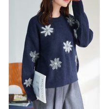 フラワー刺繍ふんわりニットトップス [N1208]