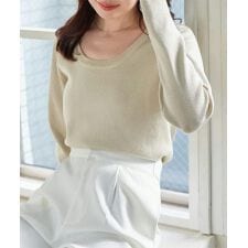 神戸レタス(KOBE LETTUCE)のUネックシンプル長袖ニットトップス [N1241]