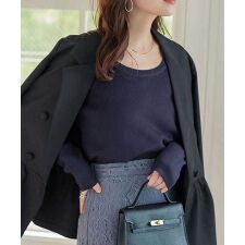 神戸レタス(KOBE LETTUCE)のUネックシンプル長袖ニットトップス [N1241]