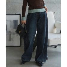 [ 裏起毛 ] あったか裏シャギーワイドカーブデニムパンツ [M4334]