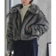 ミックスロングファーブルゾンコート [K1403]