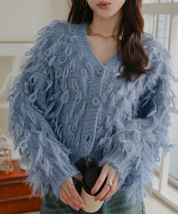 ループ編みフェザーニットカーディガン [N1293]