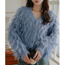 ループ編みフェザーニットカーディガン [N1293]