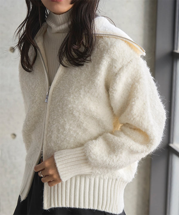 ワイドカラージップボアニットブルゾン [N1300] | 神戸レタス(KOBE