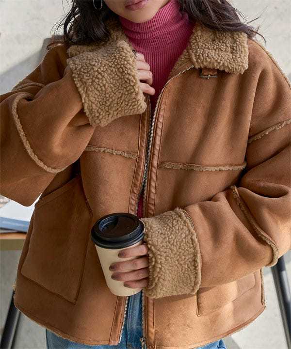 [美品］ムートンジャケット HOUSE OF LOTUS シャルドネ ムートンボアライダースコート [K1400] | 神戸レタス(KOBE LETTUCE