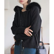 取り外しファー付きニットパーカー [C7759]