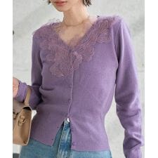 襟レースニットカーディガン [N1277]