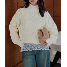 3Dケーブルハイネックニットトップス [N1283]