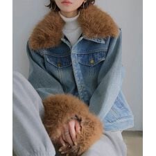 [ 裏起毛 ] ファー付きデニムジャケット [K1423]