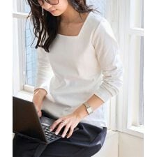 [M L XL 選べるタイプ] 深開きスクエアUネック長袖Tシャツ[C7770]