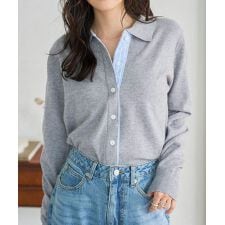 ストライプ切替ポロニットカーディガン[N1335]