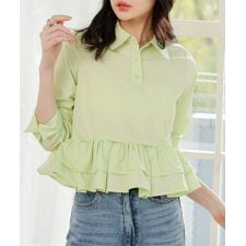 フリルデザイン長袖ブラウス [C7793]