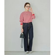 [ 田中亜希子さんコラボ ]選べるサイズ センタープレスストレートデニム [M4325]