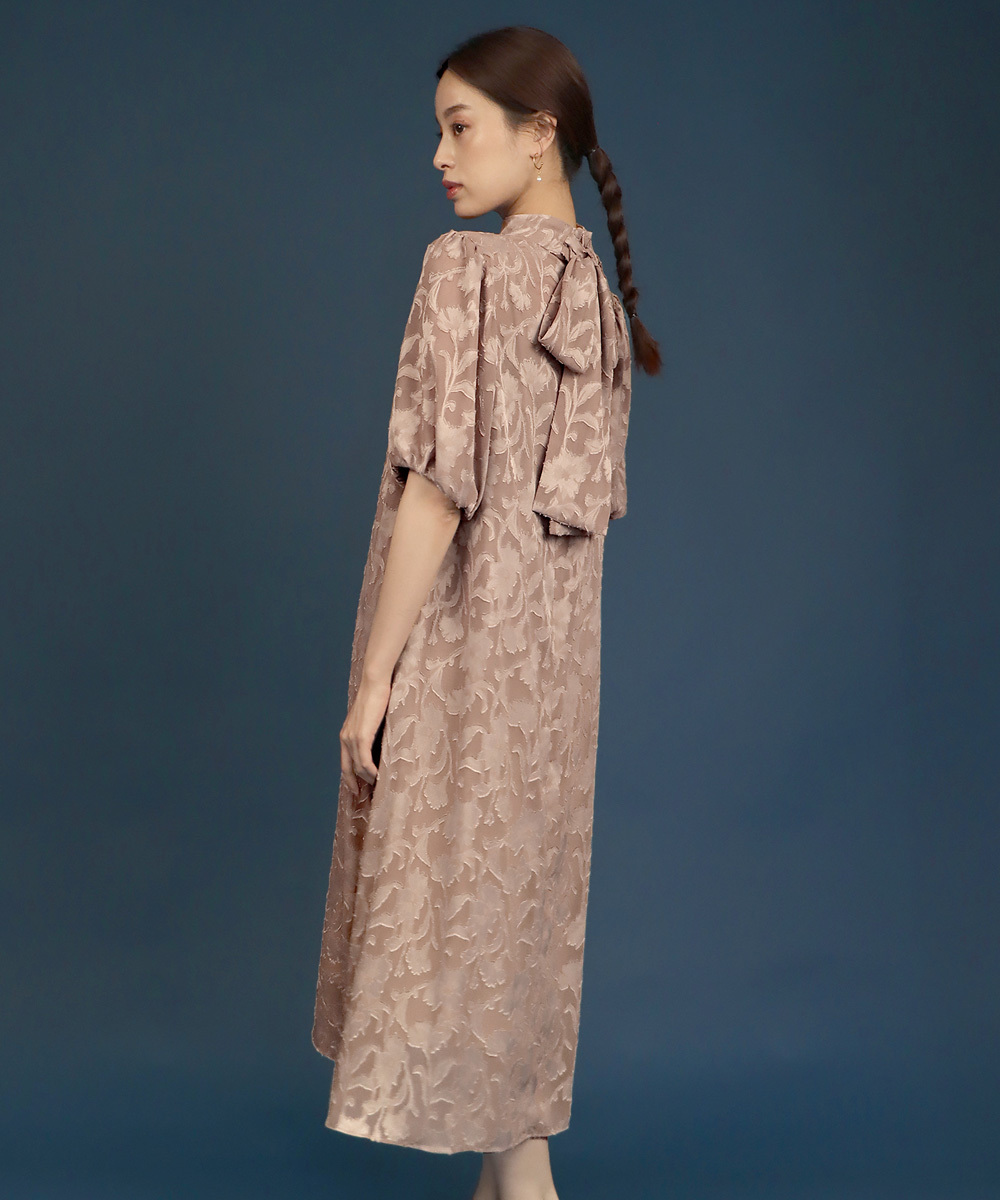 日本製 インナー付きバックリボンジャガードドレス | ジェーバイブルー 
