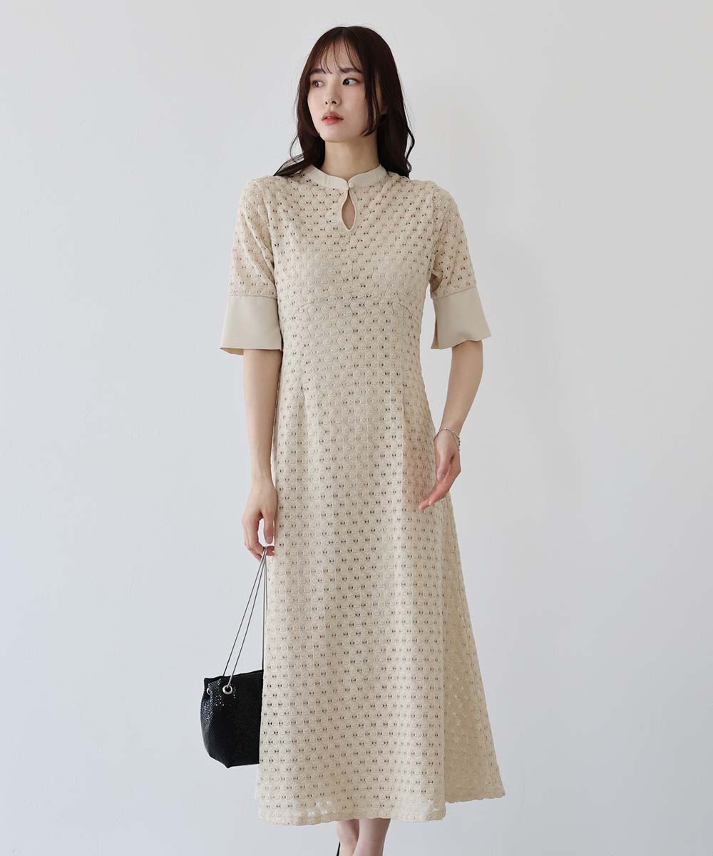 J by blue ジャガードワンピース＋オーガンジーボレロセット ベージュ ジャガードワンピース＋オーガンジーボレロセット | ジェーバイ