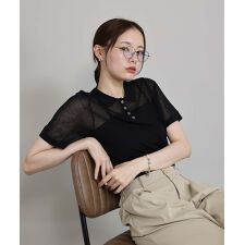 麻混シアーニットポロシャツ