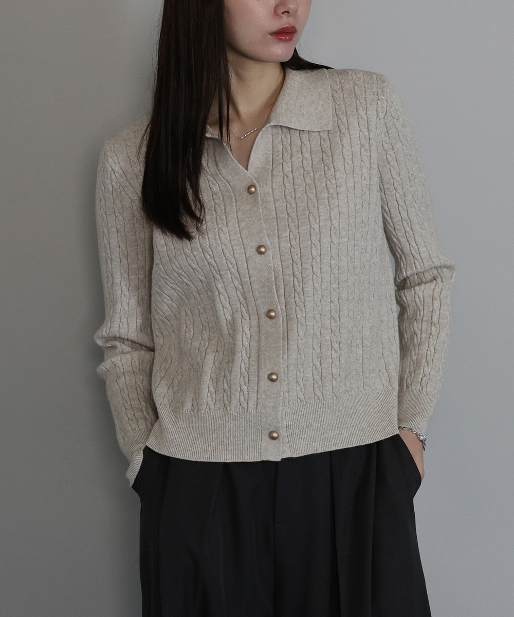 ゴールドボタンケーブルニットカーディガン | ジェーバイブルー(J by