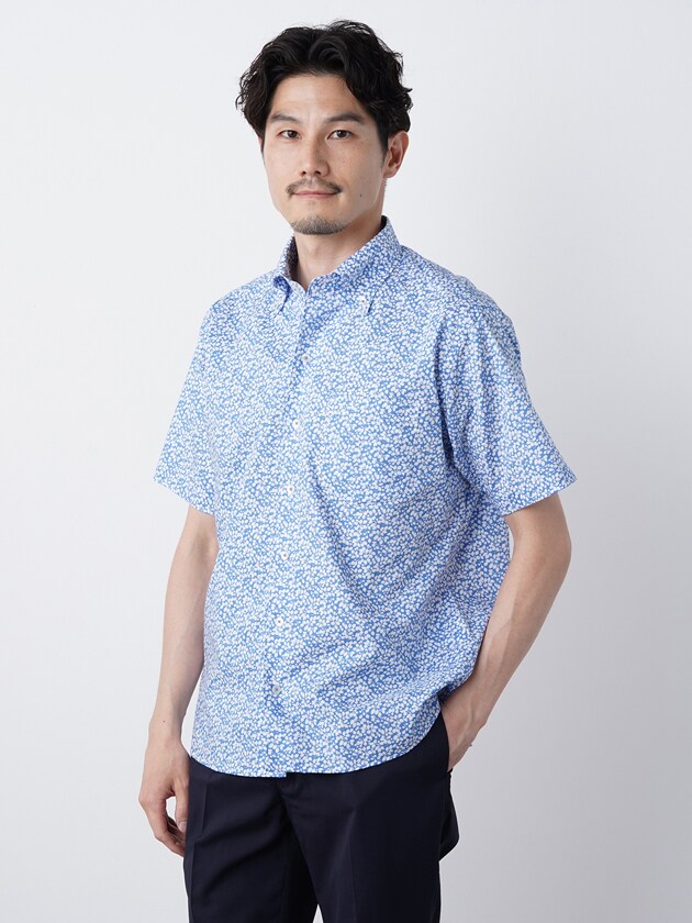 シンプルライフ・ LIBERTY FABRIC ボタンダウン 半袖 シャツ シンプルライフ・ LIBERTY FABRIC ボタンダウン 半袖 シャツ
