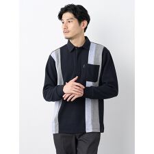 シャンブレー切替長袖ポロシャツ