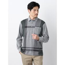 パッチワークジャカード長袖ポロシャツ