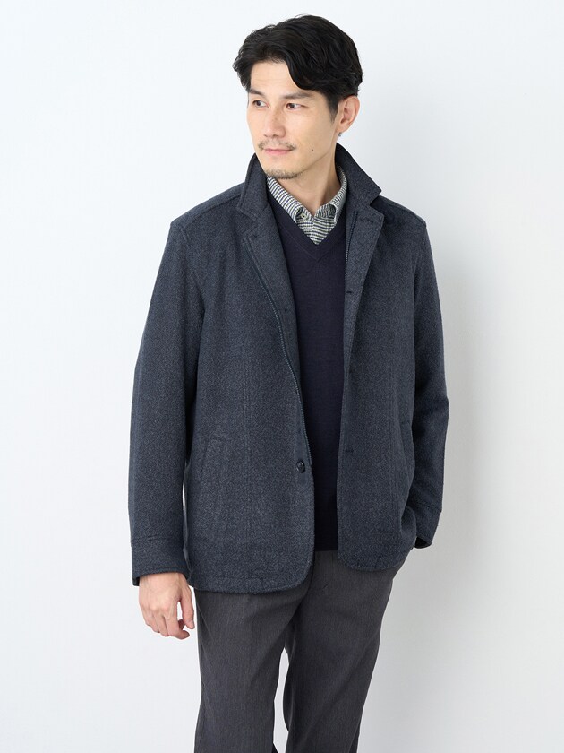 【大人の休日スタイル 切り替え風デザイン】新品 SIMPLE LIFE シンプルライフ ウール混 ネップ クルーネック ニット セーター L / n0208_40 □SIMPLE LIFE シンプルライフ 秋冬 ウール混 起毛 グレンチェック柄