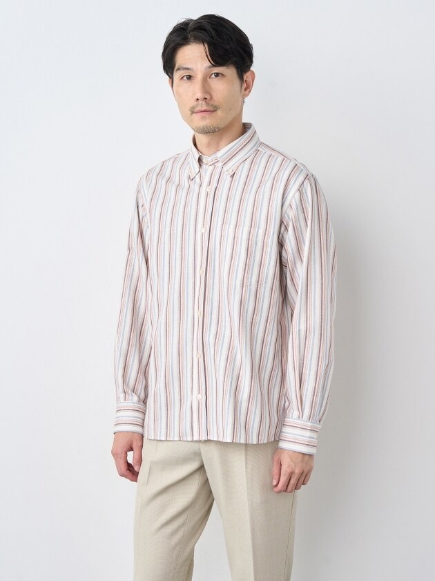 【NEW】エレメント オブ シンプルライフ（element of SIMPLE LIFE）/椿ウールオルタネートストライプ長袖シャツ 椿ウールマルチストライプ長袖シャツ | エレメント オブ シンプル