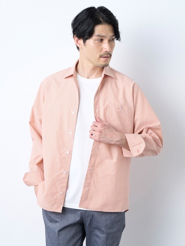 ポリエステルリネンストライプ夏長シャツ | エレメント オブ シンプル