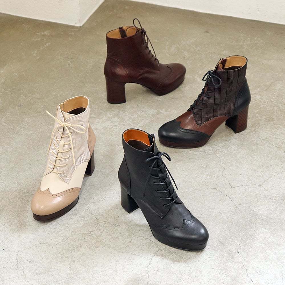 完売カラー❣️ [あしながおじさん] 厚底ヒールレースアップブーツ ワイン LL 25秋冬新色あり］厚底ヒールレースアップブーツ