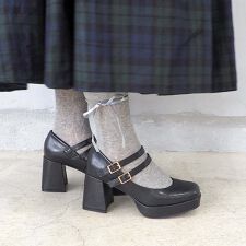 ［25秋冬新色あり］厚底ダブルストラップパンプス
