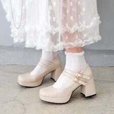 ［25秋冬新色あり］厚底ダブルストラップパンプス