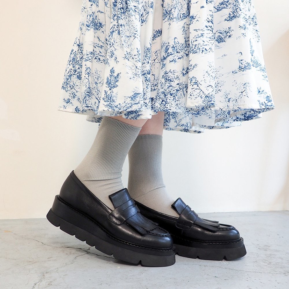 ほぼ新品　あしながおじさん　厚底バックステッチローファー　ライトブルー 24春夏新作]厚底バックステッチローファー | あしながおじさん